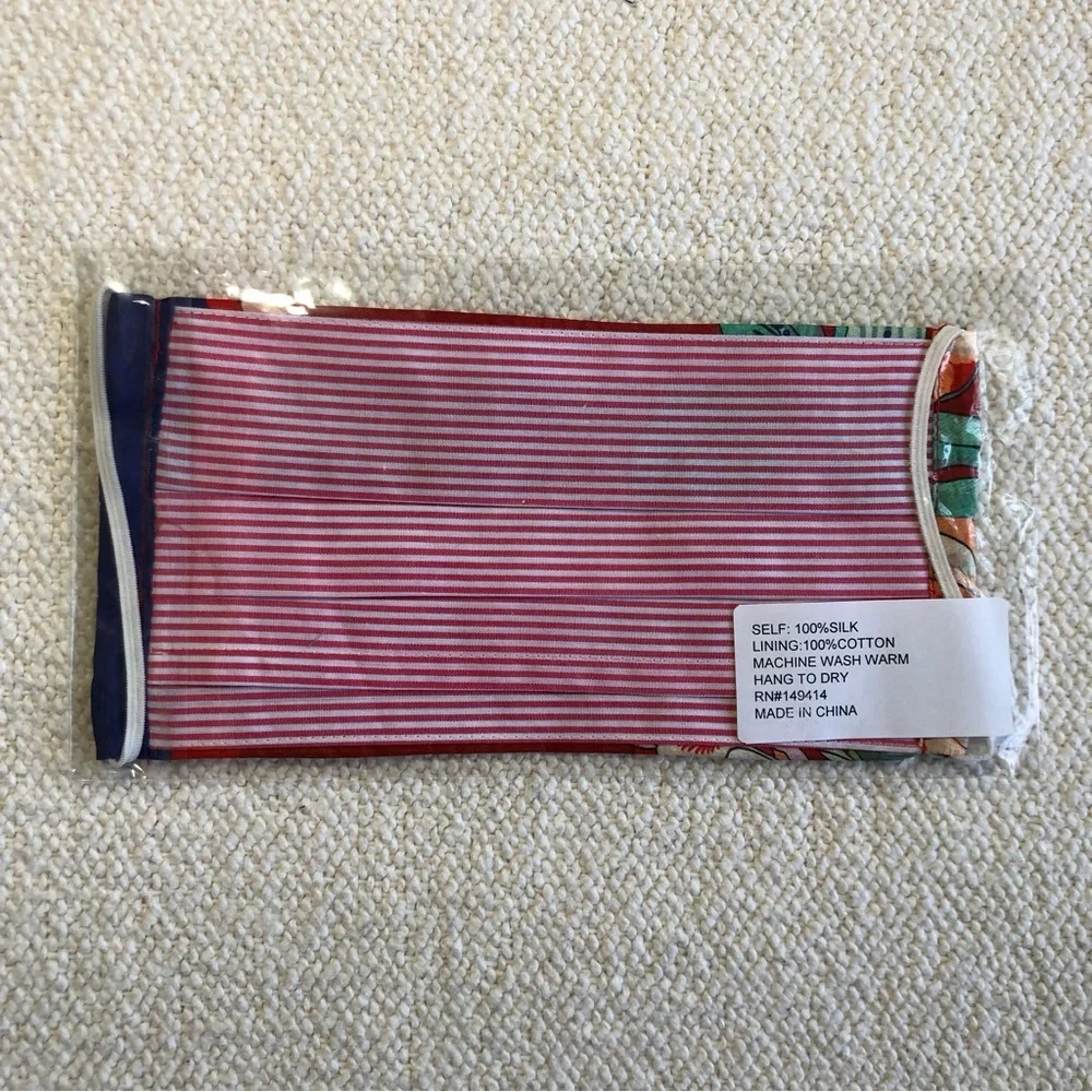 JOHNNY WAS NEW Red Floral Print 100% Silk Face Mask